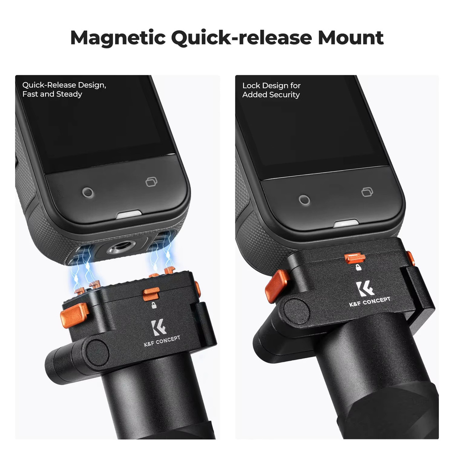 K&F CONCEPT Magnetischer klappbarer Selfie-Stick mit Schnellwechsel für Insta360 X5 X4 Air, Aluminium-Teleskopstange mit unsichtbarem Stangendesign in Schwarz - Bild 3