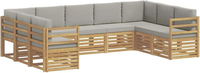 vidaXL Ecksofa Set 9-teilig in Weiß und Hellgrau mit Akazienholz-Gestell, B/T/H: 304 x 185,5 x 73 cm - Bild 1