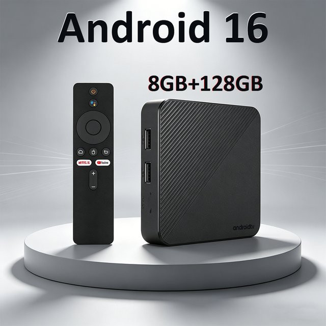 UOSU Smart TV Box Android 16 Media Streamer mit 8GB RAM und 128GB Speicher, Quad Core RK3518, Dual Wifi6, Bluetooth 5.4, 4K und 8K Video Unterstützung, Schwarz - Bild 1