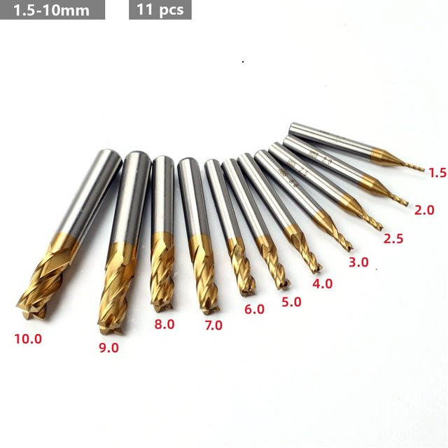 SLADE HSS-Titan-Schaftfräser-Set mit 4 Schneiden, 7/11 Stück, 1,0–1,5 mm CNC-Fräser für Holz, Metall und Stahl - Bild 1