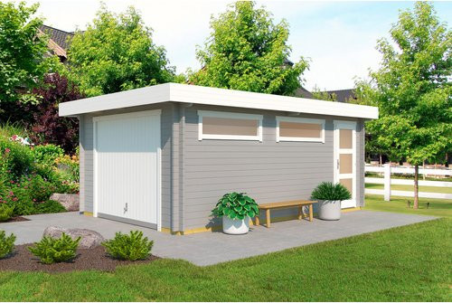Lasita Blockgarage Canberra Set mit Schwingtor in Lichtgrau B/T: 422,7 x 600 cm - Bild 1
