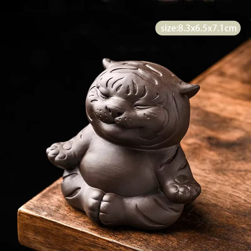 Handgemachte Tiger-Statue aus brauner Keramik als dekorative Tee-Figur im orientalischen Stil - Bild 4