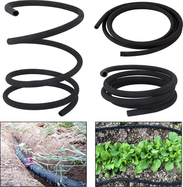 Mikro-Tropfbewässerungssystem mit porösem Soaker-Schlauch, alterungsbeständiges Durchlässiges Leckrohr für Pflanzen und Blumen, Schwarz, 4/8mm und 12/16mm - Bild 1