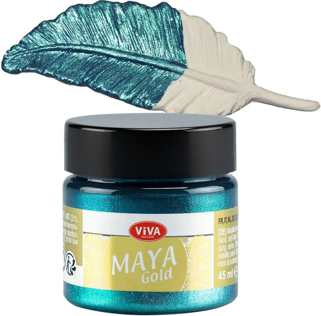 Viva Decor Maya Gold Strukturpaste in Türkis mit Satin-Glanz, 45 ml - Bild 1