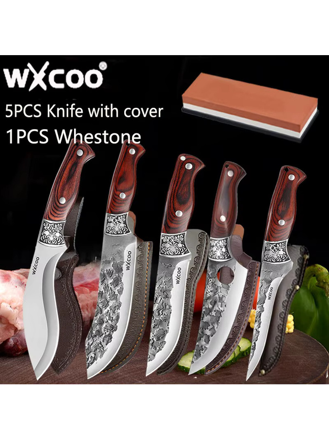 WXCOO Multifunktionales handgeschmiedetes Allzweckmesser aus Edelstahl mit Holzgriff in Silber - Bild 4