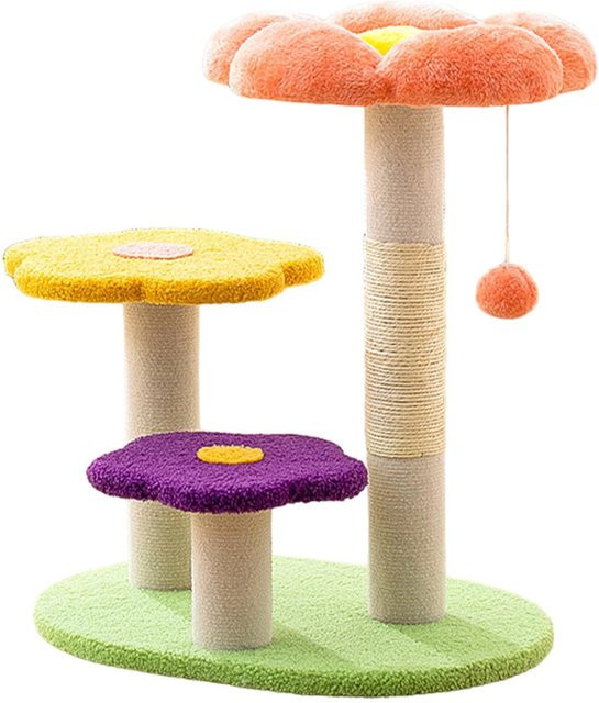 Var Vogue Blumen-Kratzbaum mit 3 Etagen in Orange und Multicolour mit integriertem Spielzeug und Kratzstange - Bild 1