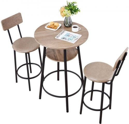 VEVOR Bar Set mit Rundem Tisch und zwei Hockern, 3-teiliges Möbelset in Grau und Schwarz, B/T/H: 60 x 60 x 91,5 cm - Bild 1