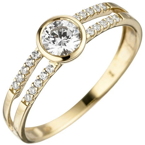 Colfem Ring 333 Gelbgold, 21 Zirkonia, Damen, Größe 54 - Bild 1