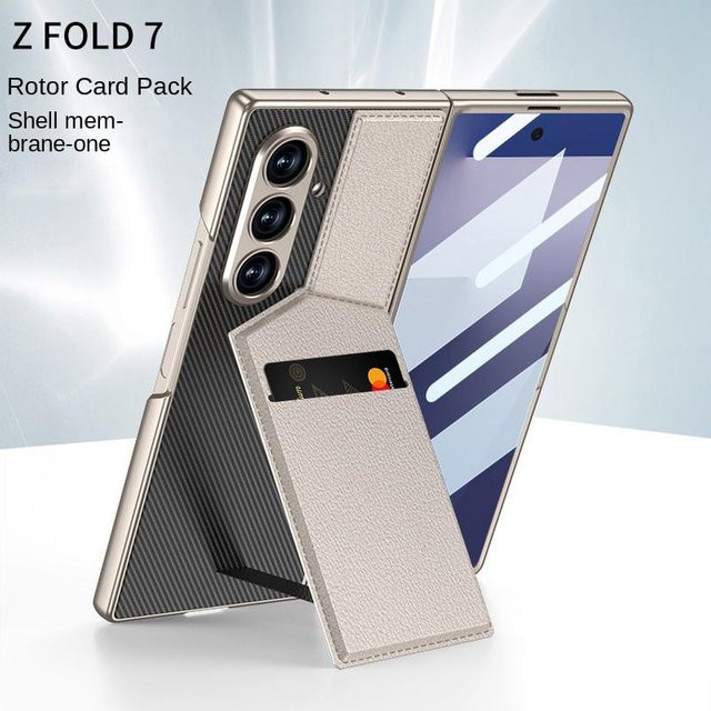 Leder Schutzhülle mit Kreditkartenfach und Linsenschutz für Samsung Galaxy Z Fold7 in Grau mit integriertem Ständerhalter - Bild 1