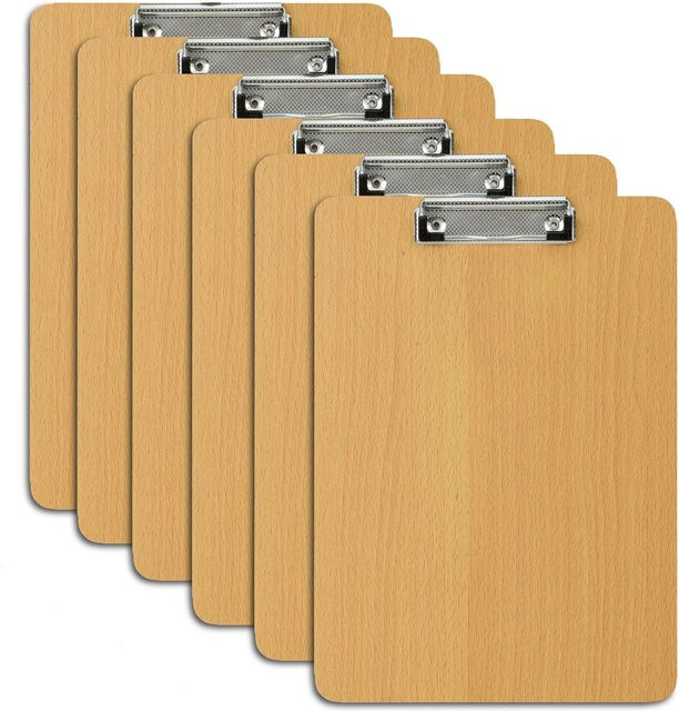 Relaxdays Klemmbrett 6er Set aus MDF in Braun mit silberner Metallklammer, B/T/H: 31,5 x 22,5 x 0,5 cm - Bild 1
