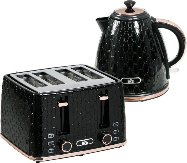 HOMCOM Frühstücksset mit Wasserkocher 1,7 l und Toaster für 4 Toastscheiben in Schwarz - Bild 1