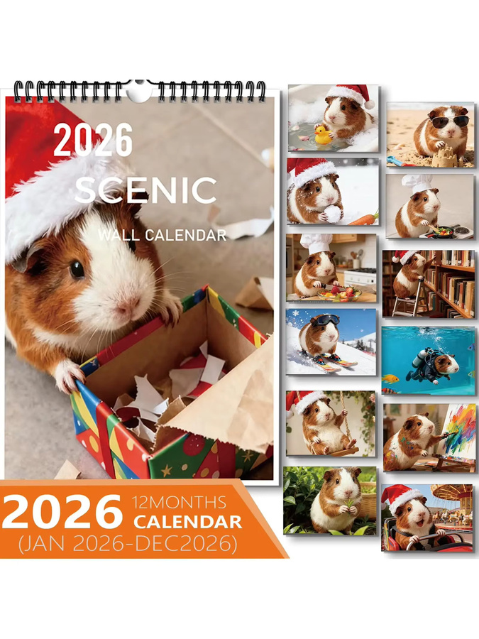 Festlicher Wandkalender mit Meerschweinchen-Motiv in Mehrfarbig, monatlich gestaltet - Bild 6