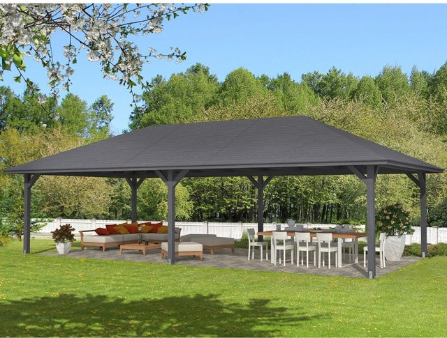 Skan Holz Pavillon Orleans 4 aus Fichtenholz in Grau, Breite: 489 cm, Tiefe: 966 cm - Bild 1