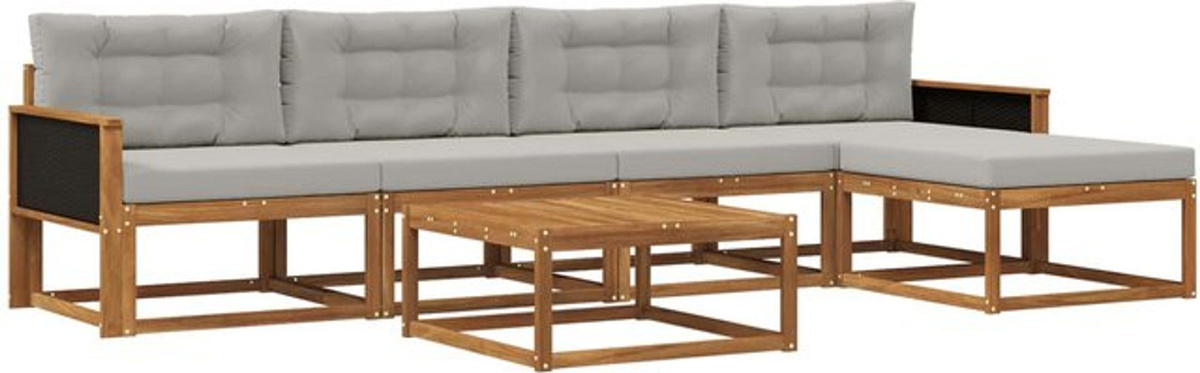 Modernes Outdoor-Sofagarnitur Set aus Akazie mit 6-teiligen Kissen in Natur und Hellgrau von vidaXL - Bild 1