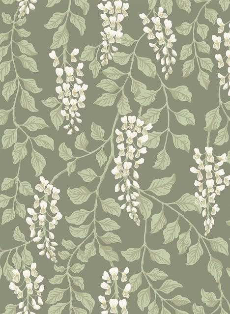 BoråsTapeter Tapete Blaregn 5710 in Grün mit floralem skandinavischem Design aus Vlies - Bild 1