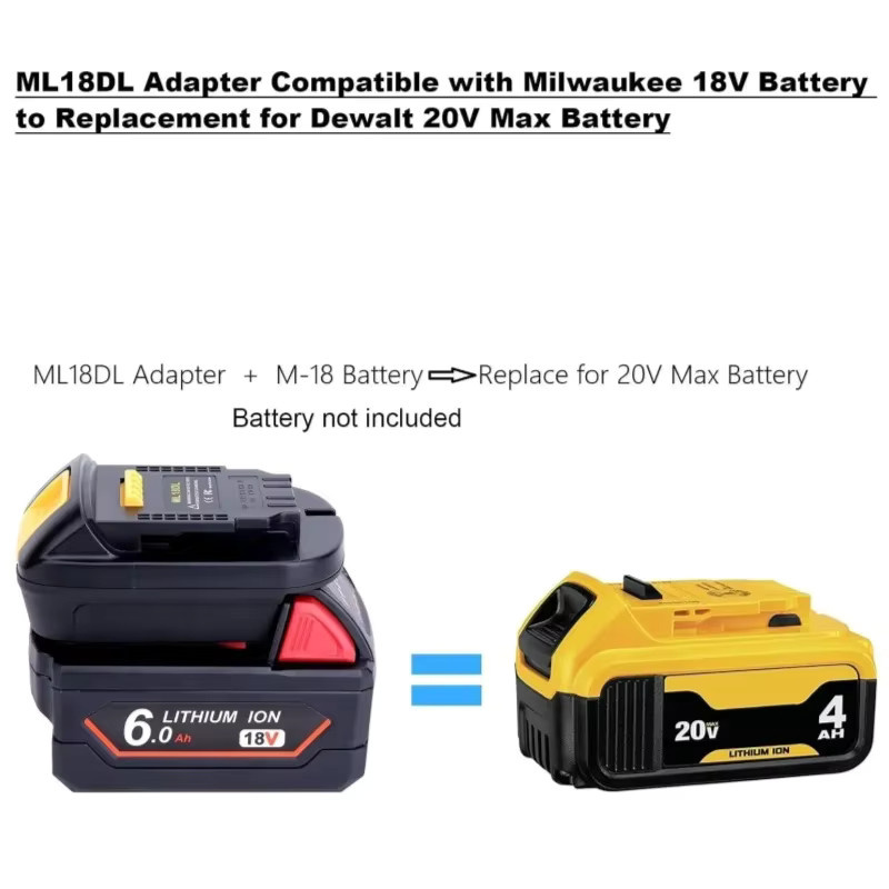 ML18DL Lithium-Batterie-Konverter-Adapter für Milwaukee 18 V M-18 Li-Ion Akkus auf Dewalt 20 V Elektrowerkzeuge, Schwarz - Bild 4