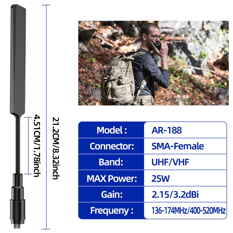 ABBREE AR-188 SMA-Buchse Dualband 144/430 MHz in Schwarz für Baofeng UV 5R 5RH 21 Pro und Quansheng UV K5 K5(8) Walkie Talkie Amateurfunk - Bild 3