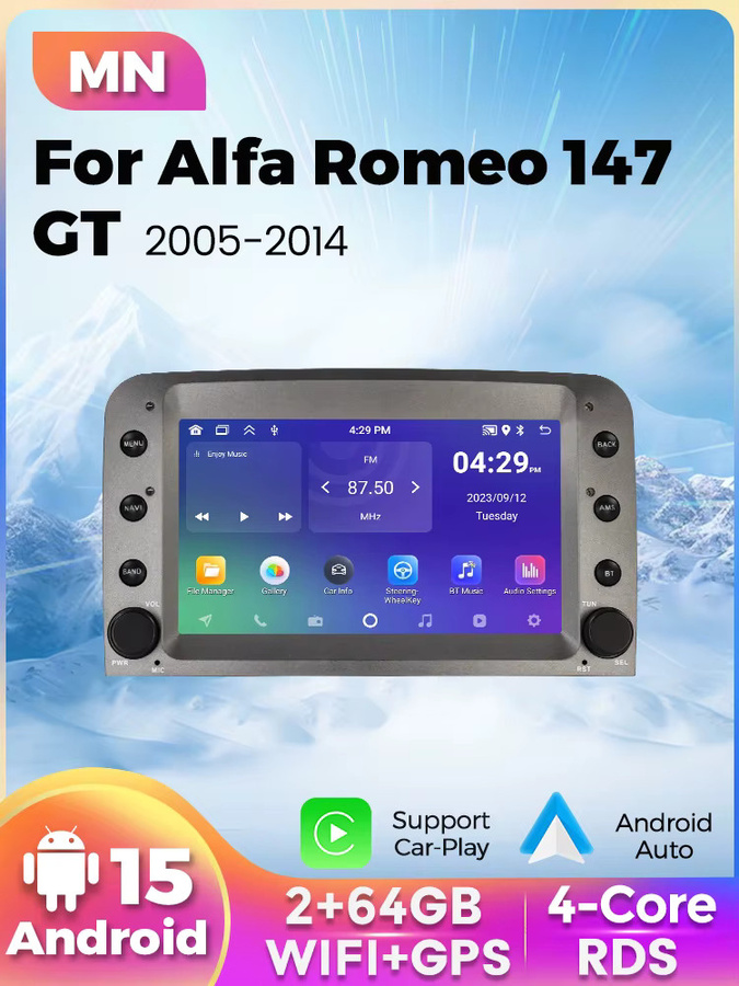 NAVIFANS Android 15 Multimedia-Autoradio für Alfa Romeo 147 GT 2005-2014 mit Carplay, 64GB, Schwarz - Bild 5