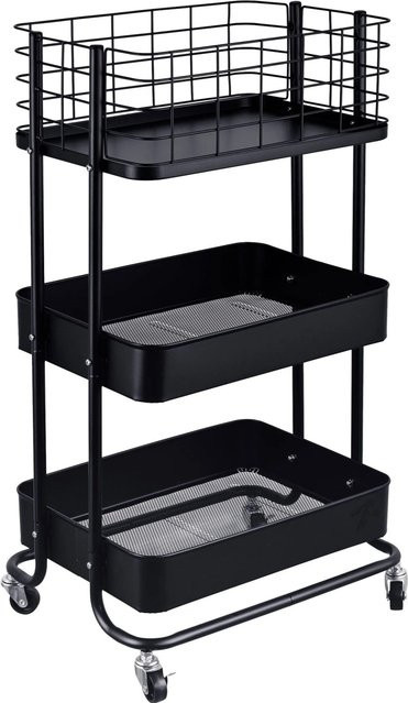 Relaxdays Rollwagen aus Stahl in Schwarz mit 3 Etagen und Feststellbremse, B/T/H: 77 x 45 x 34 cm - Bild 1