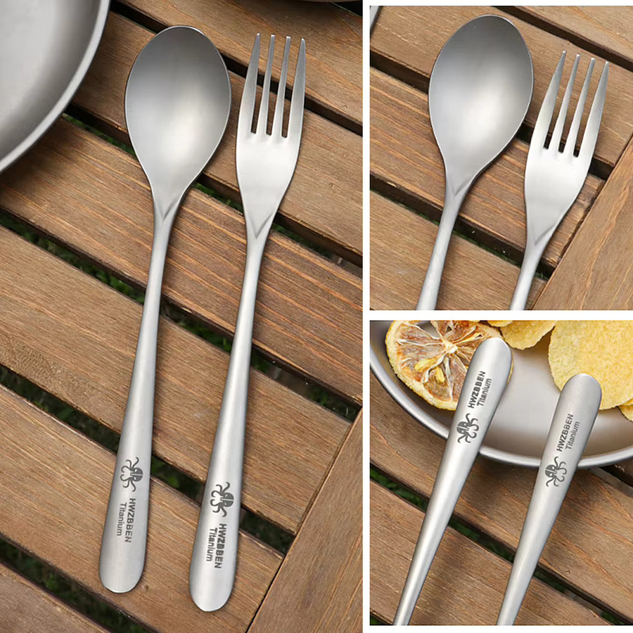 LIXADA Besteckset aus Titan in Silber Matt für Camping und Outdoor, bestehend aus Löffel, Gabel und Essstäbchen - Bild 3