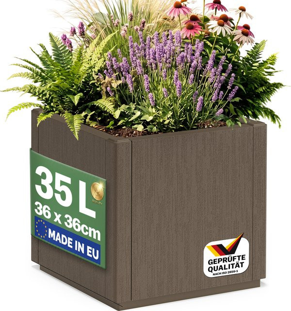 Blumentopf Ethica von Casaria in Braun aus Kunststoff, B/T/H: 36 x 36 x 35 cm - Bild 1
