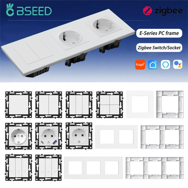 BSEED Zigbee Click Switch Modul für die Hausautomation mit weißem PC Kunststoffrahmen - Bild 1