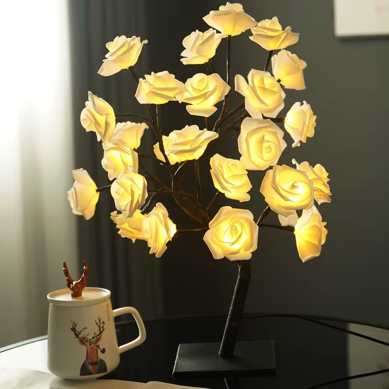 Shenzhi Tech Rosenbaum-Lampe mit mehrfarbigem LED-Licht, USB-betriebenes Blumen-Nachtlicht zur Schreibtischdekoration - Bild 2