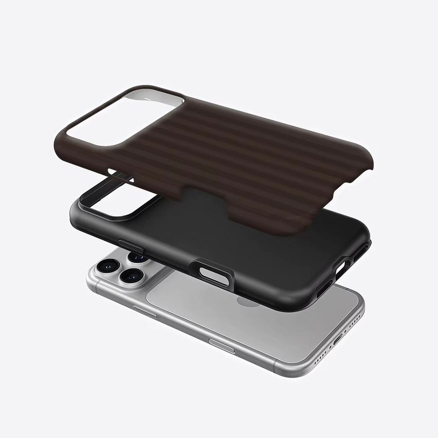 Potdemiel Magnetische Handyhülle mit Streifen-Design in Dunkelbraun für iPhone 18/17/16/15/14/13 Pro Max Plus, Robuste Ein- und Doppelschichtige Schutzhülle - Bild 2