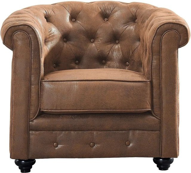 Vente-unique Chesterfield Sessel mit gerader Rückenlehne in Braun aus Microfaser, Höhe: 82 cm - Bild 1