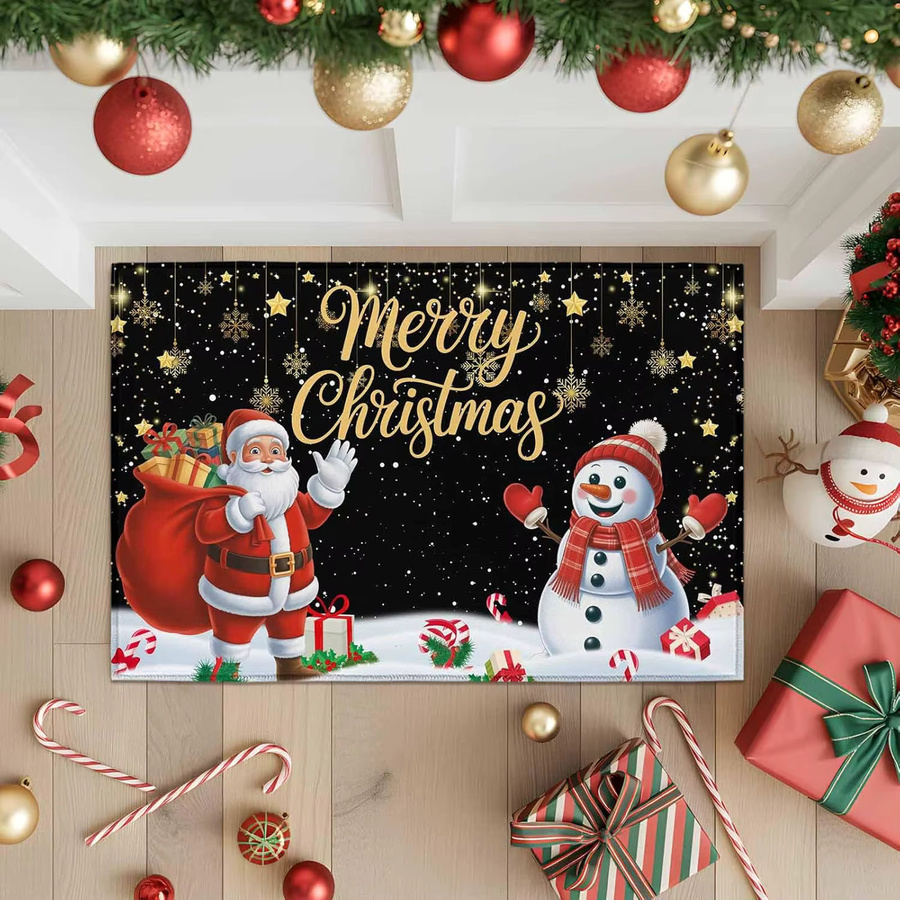 VIKAMA Weihnachtliche Fußmatte mit Weihnachtsmann und Schneemann, rutschfest, Mehrfarbig, B/T: 60 x 40 cm - Bild 2