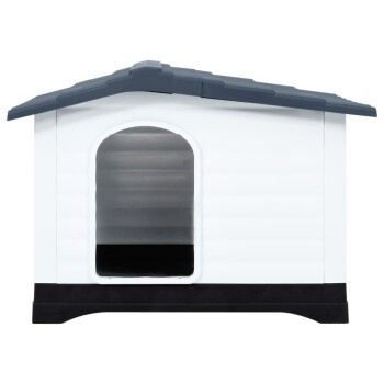 vidaXL Hundehütte aus Kunststoff in Grau, wetterfest mit erhöhtem Boden, B/T/H: 90 x 68 x 66 cm - Bild 2