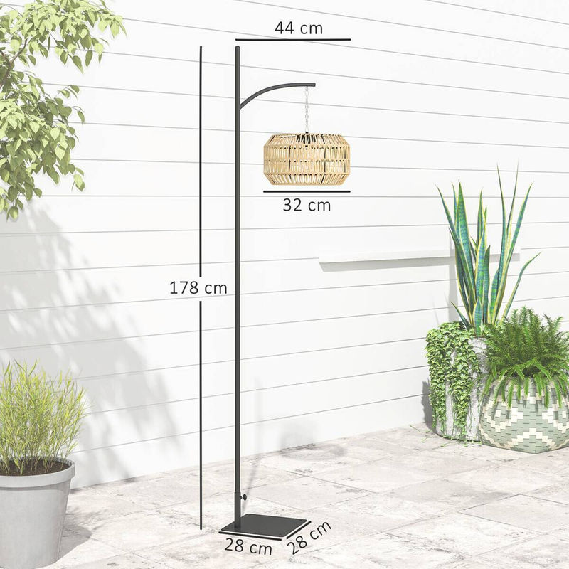 Outsunny Solar-Stehlampe im Boho-Stil aus Rattan und Stahl, Gelb, B/H/T: 32 x 178 x 44 cm - Bild 2