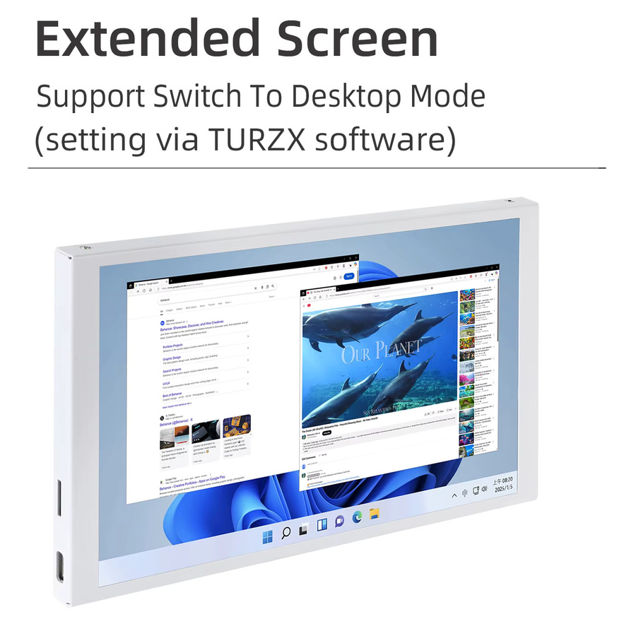 TURZX 8-Zoll USB-Sekundärbildschirm mit 1280 x 800 IPS LCD für CPU GPU RAM HDD Monitoring in Weiß - Bild 2
