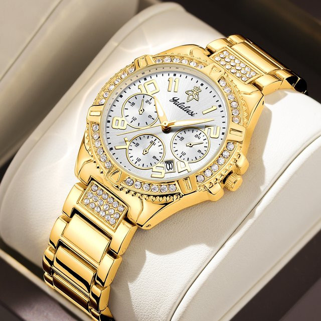 YaLaLuSi Armbanduhr, Quarz, Edelstahl, Bicolor, Gold, Diamantbesetzt, Damen - Bild 1