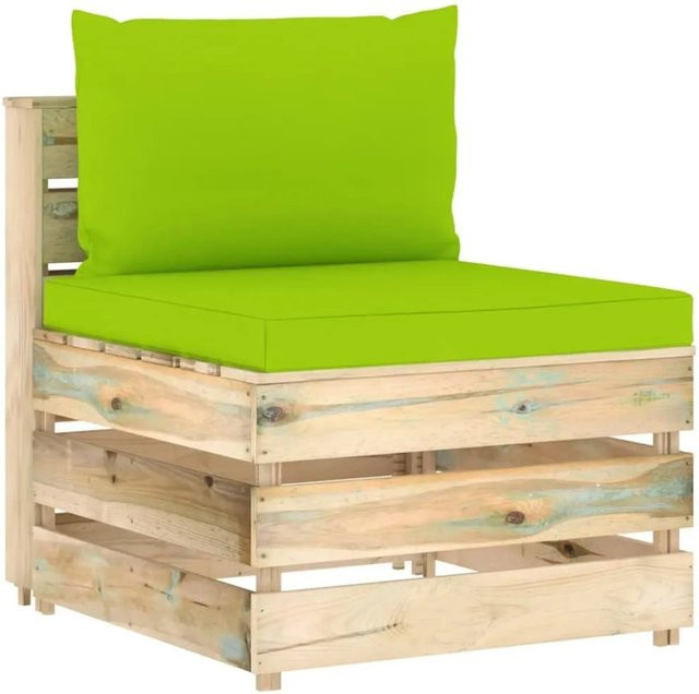 vidaXL Modulares Mittelsofa in Hellgrün aus imprägniertem Kiefernholz mit Kissen, B/T/H: 70 x 60 x 66 cm - Bild 1