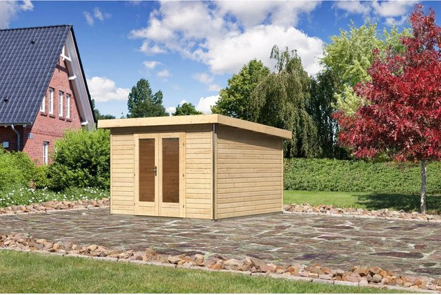 Karibu Holz-Gartenhaus Norrköping in Braun mit Pultdach und modernem Design B/T: 305 x 305 cm - Bild 1