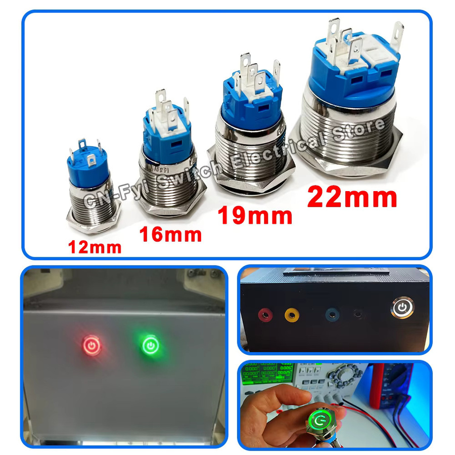 FENGYIELE Wasserdichter Metall Druckknopfschalter mit LED Licht in Rot, Blau oder Weiß für Auto und Motor - Bild 2