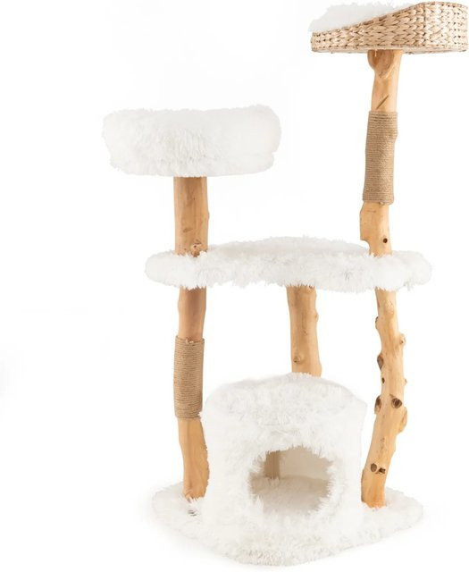 Costway Kratzbaum aus Holz mit Katzenhöhle in Weiß, Höhe: 124 cm - Bild 1