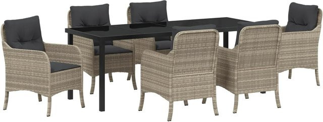 vidaXL 7-teiliges Garten-Ess-Set aus Poly-Rattan und Stahl in Hellgrau-Anthrazit mit Kissen - Bild 1