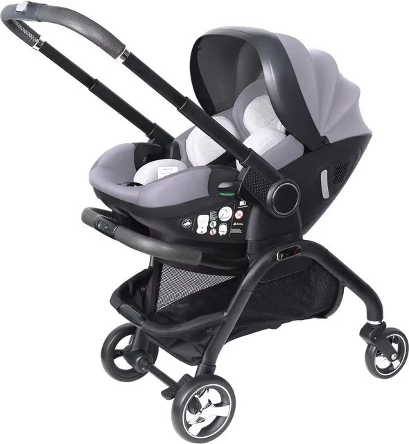Kodilo Baby-Kinderwagen mit Hard-Schlafkorb in Blau, beidseitig fahrbar und einfach zu bedienen - Bild 1