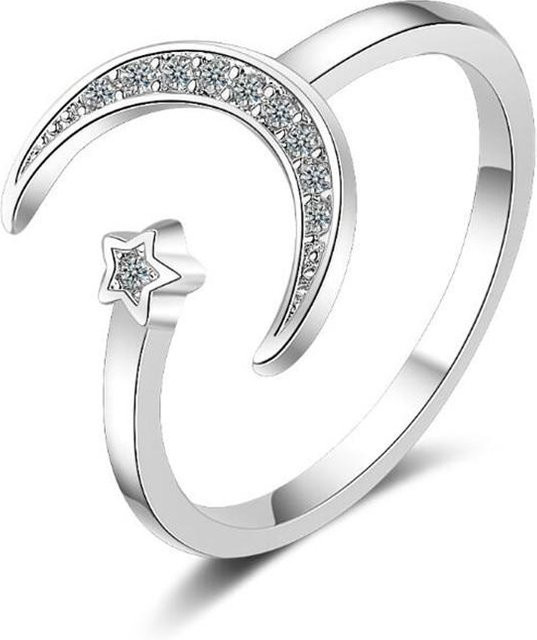 Ring 925 Sterling Silber, Mond und Sterne, Kristall, Unisex, grau - Bild 1