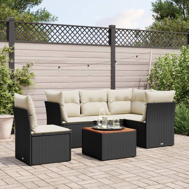 Vidaxl Gartenmöbel-Set aus Polyrattan mit Kissen, 6-teilig, Schwarz - Bild 1