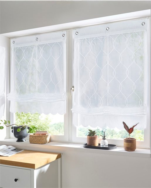 Raffrollo Heine Home in Weiß, semi-transparent, 100% Polyester, B: 140 cm, H: 45 cm - Bild 1