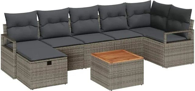 vidaXL Garten-Sofa-Set aus Polyrattan in Grau, 8-teiliges L-Shape Lounge-Set mit Kissen und integriertem Stauraum für Terrasse und Garten - Bild 1