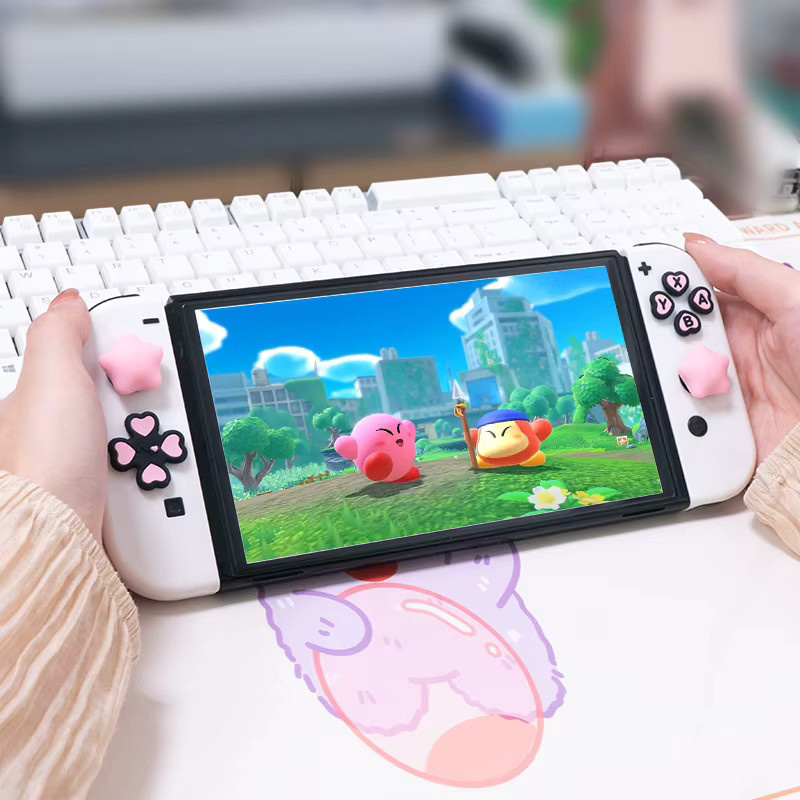 Setoobay Silikon Button-Aufkleber und Thumbstick-Grips für Nintendo Switch OLED Joy-Con in Rosa Lila - Bild 3