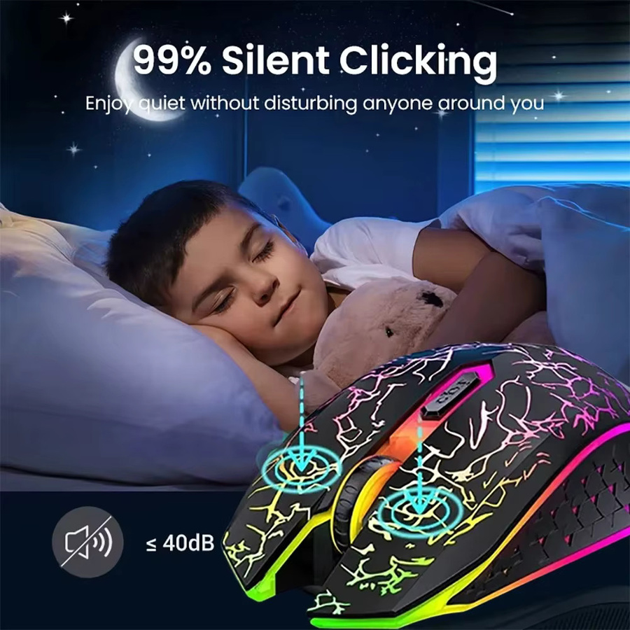 Kebidumei Bluetooth 5.2 Gaming Maus mit RGB-Beleuchtung, wiederaufladbare kabellose Maus mit Silent-Klick und 800-1600 DPI, Farbe: Weiß - Bild 5