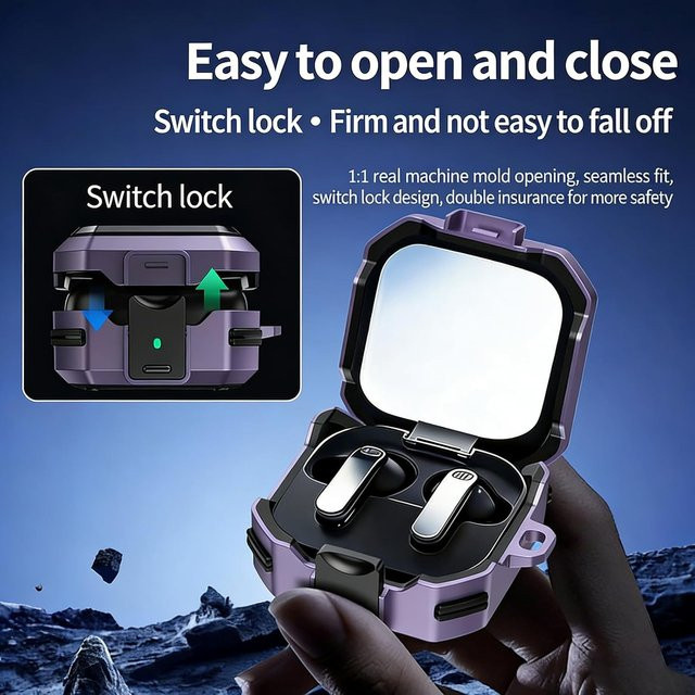 Schutzhülle für Samsung Galaxy Buds 4 Pro und Buds 4 mit Sicherheitsverschluss aus TPU+PC und Schlüsselanhänger in Schwarz - Bild 1