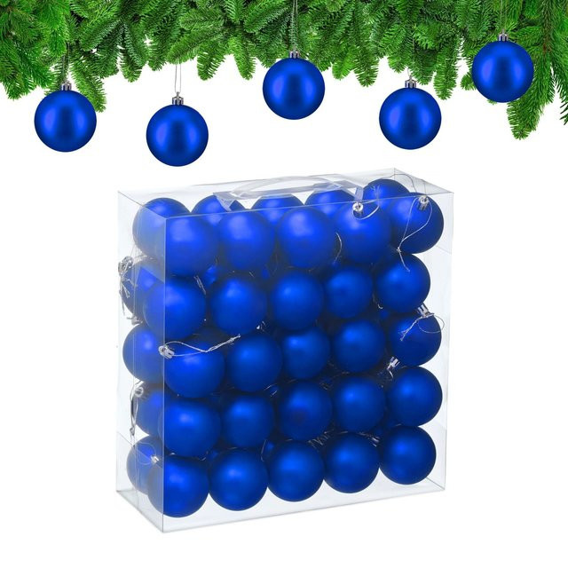 Relaxdays Weihnachtskugeln aus Kunststoff im 50er Set, Blau und Silber, matt, rund, Durchmesser: 6 cm, Höhe: 7 cm - Bild 1