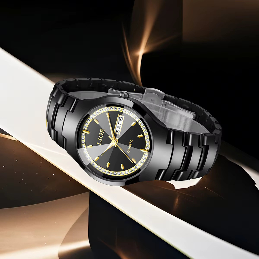 LIGE Armbanduhr Keramik, Quarz, Schwarz, Damen, Wochenkalender - Bild 3