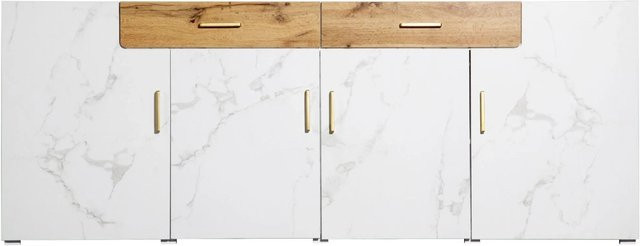 Merax Sideboard Buffetschrank modern mit 4 Türen und 2 Schubladen, Breite: 208 cm, Tiefe: 39,5 cm, Höhe: 80 cm - Bild 1
